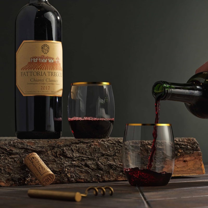 Munfix Plastic Stemless Wine Glasses with Gold Rim, Disposable Clear Plastic Cups 12 Oz - 24 Pack - Shatterproof Recyclable and BPA-Free - Image 2